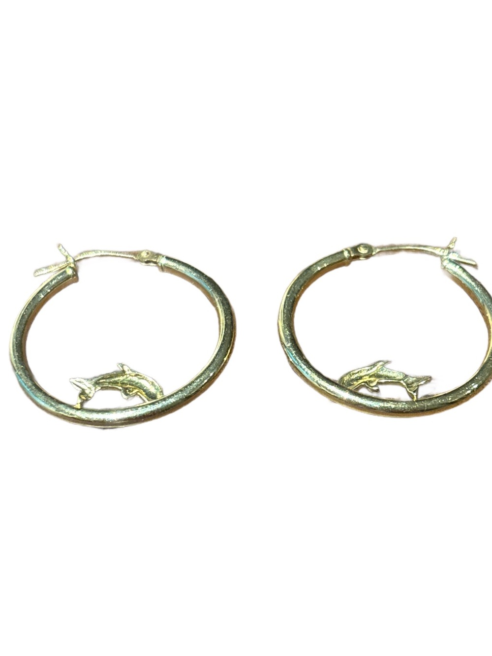 14K Gold Dolphin Hoop Earrings 1 Inch Nautical Hoops - Picture 6 of 7
